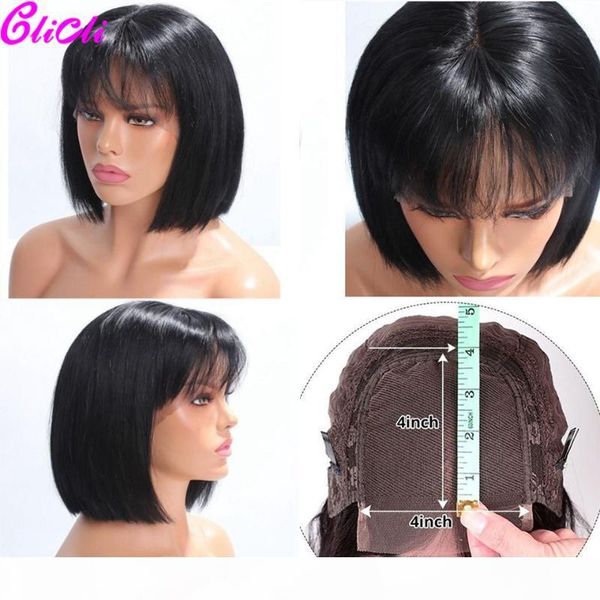 

13x4 frontal bob wig straight bob wig human hair with bangs human hair 4x4 closure remy brazilian 150%, Black;brown