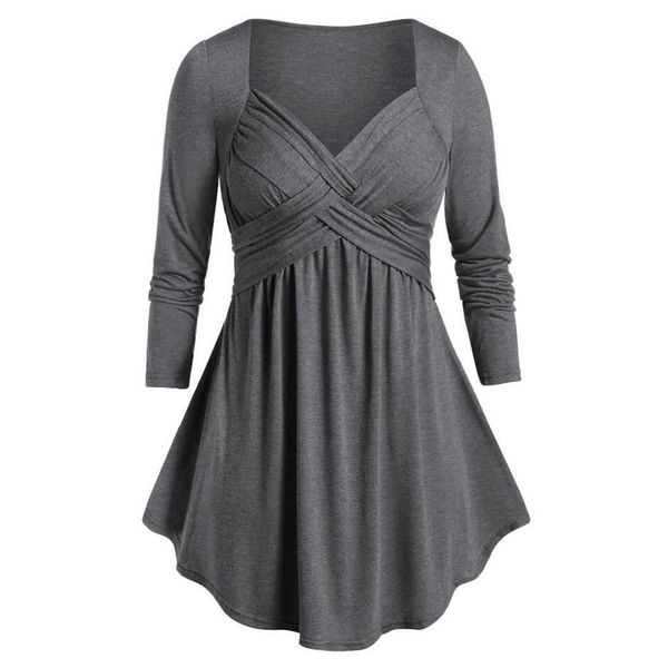 

oversized long sleeve casual collar chest cross space tunic flare blouses plus size chemise femme, White