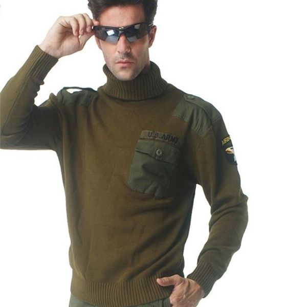 

men's military airborne forces sweater us flag patch design tactical knitted highneck sweaters autumn winter thick pullover 201026, White;black