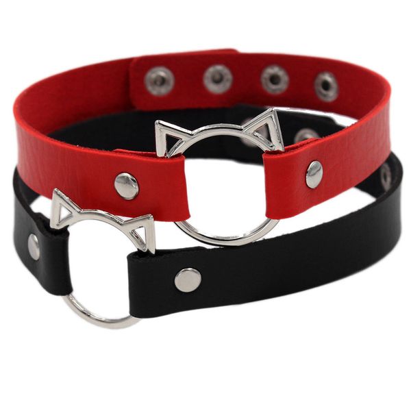 

gothic punk harajuku necklace circle cat ear pu leather choker lady collar goth jewelry for women necklaces accessories