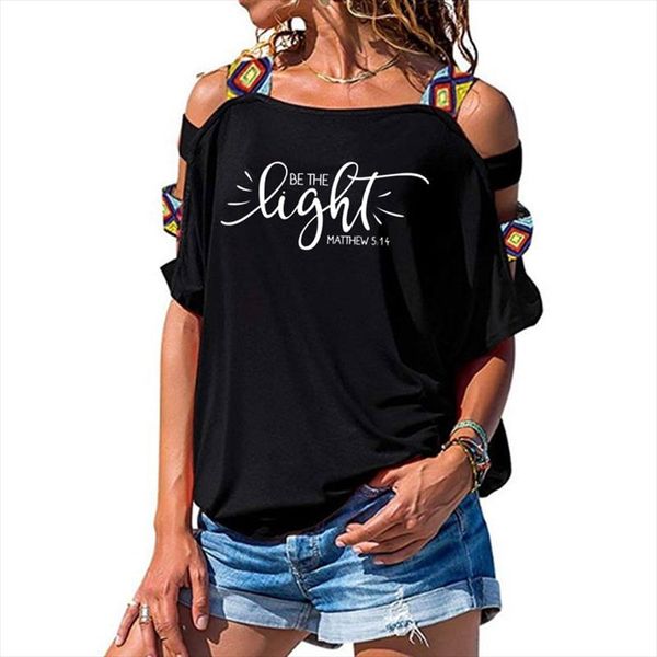 

be the light matthew 5:14 t shirt women catholic christian tshirts summer graphic religious hollow out shoulder tees gift, White