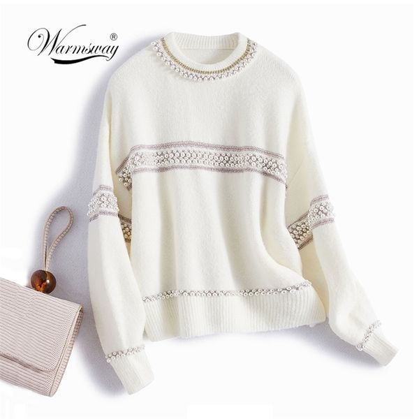 

women's short pullover sweater female pearl beading warm thick winter knitted oversized sweater c-486 201221, White;black