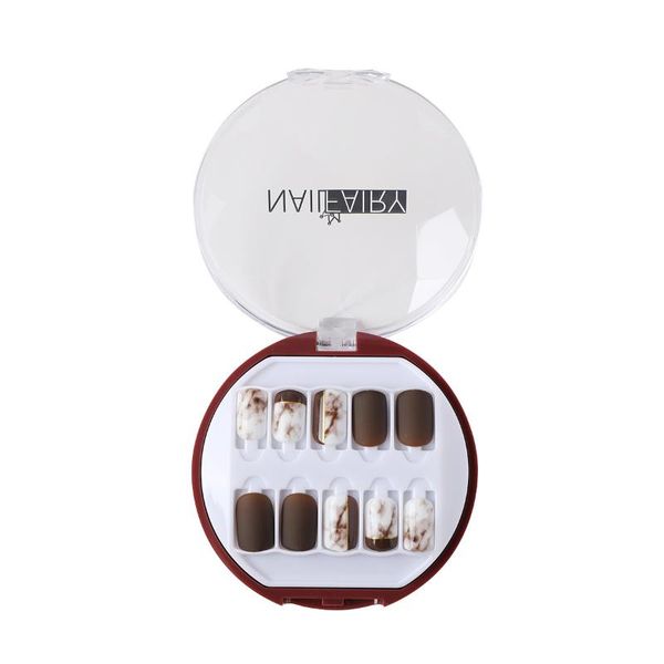 

false nails glitter nail stickers wearing tip removable 30 tablets round box suit finished sticker fake, Red;gold