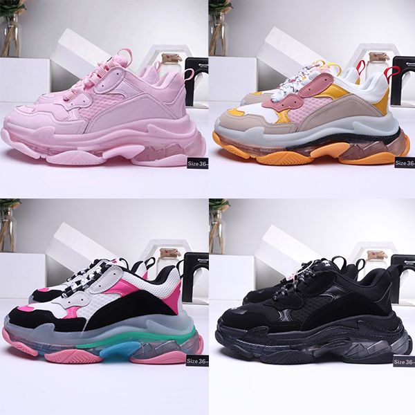 

new fashion triple s crystal bottoms mens womens casual shoes paris 17fw sneakers vintage dad platform women 2020 new flats trainers, Black