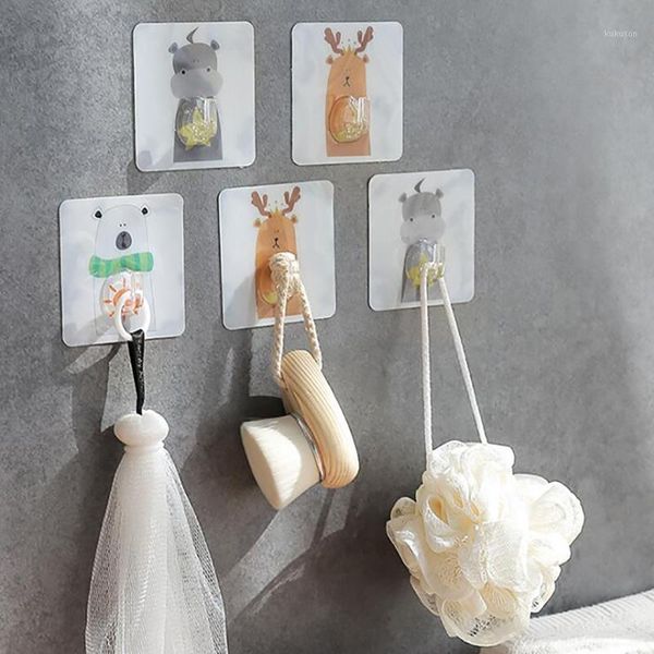 

animal cartoon pattern strong adhesive hooks bathroom kitchen organizer stick on wall hanging door key clothes towel holder1