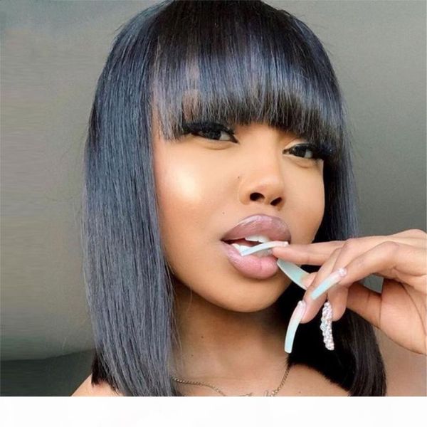 

straight bob human hair wigs with bangs brazilian remy human hair bob wig with bangs no lace wigs ombre 613, Black;brown