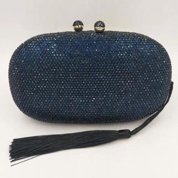 

xiyuan fashion black tassel clutch bags dark blue crystal women evening bag clutches purses lady handbag1