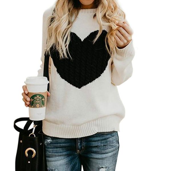 

women's sweaters winter women sweater heart printed o-neck long sleeve casual pullover autumn knitted female plus size gv647, White;black