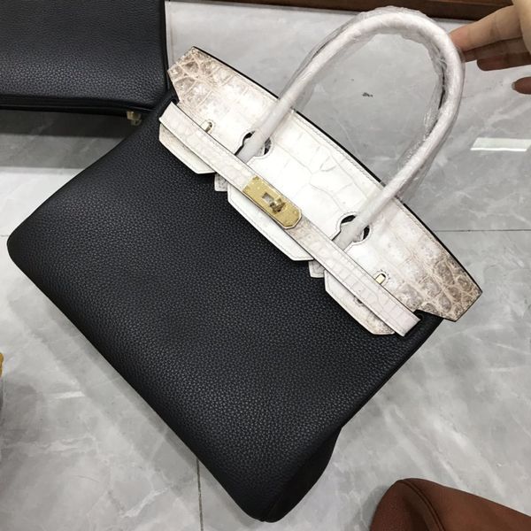 

by order wholesale real crocodile+togo design briikin handbag 30cm,8colors,fully handmade wax threadgold and silver hardware,fast delivery
