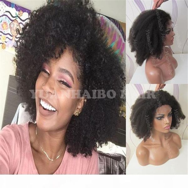 

1b peruvian curly human hair wig afro kinky curl full lace wig for black women ing, Black;brown