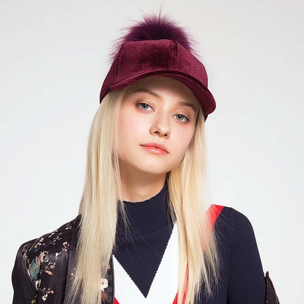 

baseball cap korean fashion big hair ball corduroy equestrian cap playful candy color outdoor cap women's fashion, Blue;gray