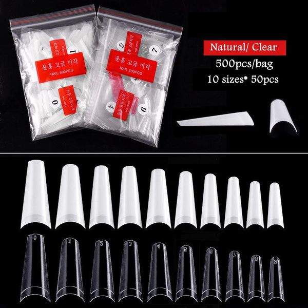 

nail salons coffin nails long fake nails natural/clear acrylic ballerina tips half cover false nail 10 sizes 500pcs/bag, Red;gold