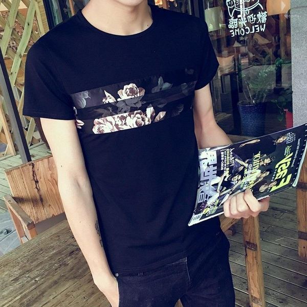 

summer teenager korean-style trend slim fit men's short-sleeved t-shirt social lively fella half sleeve t-shirt men's1, White;black