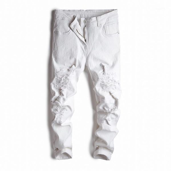 

men`s jeans white mid high waist stretch denim pants ripped skinny jeans for man jean casual loose ripped for men j8k91, Blue