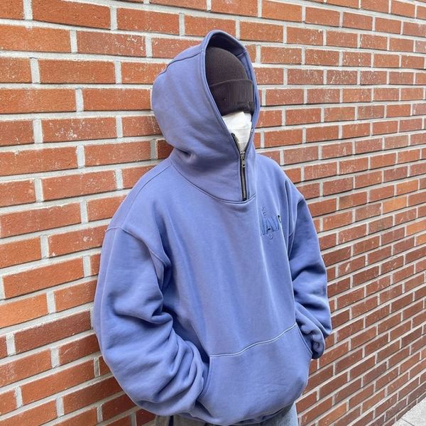 

oversized far archive half-zip pullover men women 11 street letter embroidered blue hoodie streetwear sweatshirts, Black