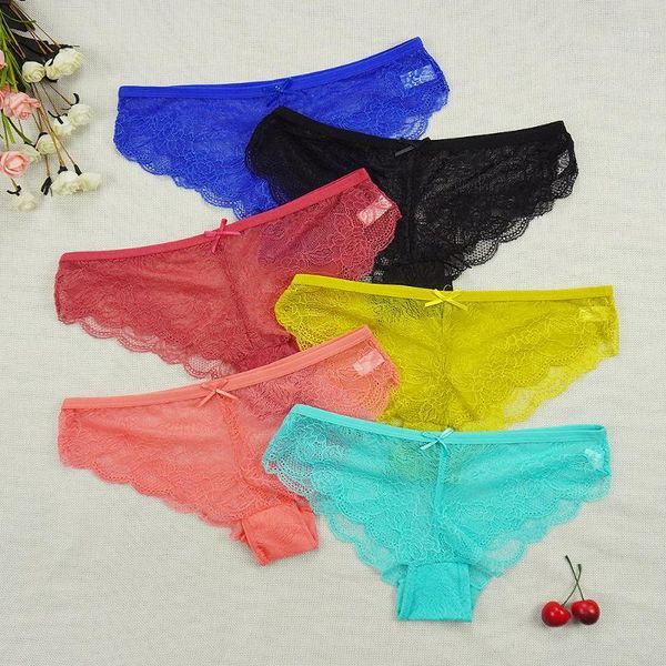 

6pcs/lots women thongs lace panties transparent underpants hollow tangas erotic underwear intimate bow t back -xxl1, Black;pink