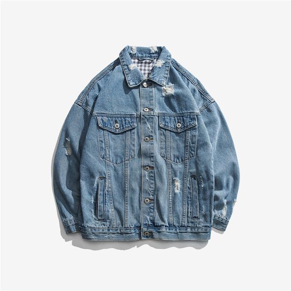 

e-baihui wholesale new men's loose hip-hop denim jacket european and american style ripped lapel long sleeve denim jacket s036, Black;brown