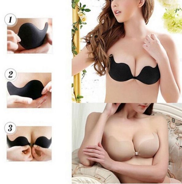 

bras women strapless stick gel silicone self adhesive magic push up pasties invisible bra nipple sticker brassiere1, Red;black