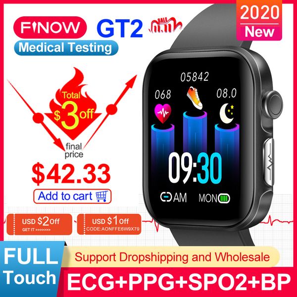

finow smart meter gt2 2020, medical equipment, full tactile shielding 1.54 inches, ecg, ppg, spo2, bp, blood oxygen, Slivery;brown
