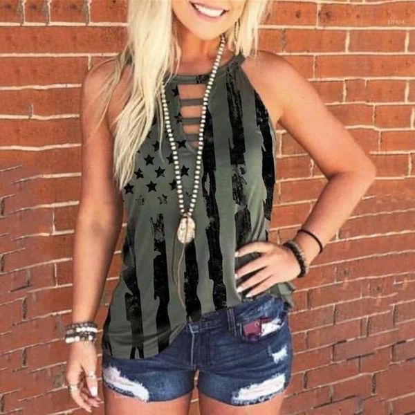 

star stripe printed women tank american flag hollow out veck sleeveless summer plus size women's tanks debardeur femme1, White