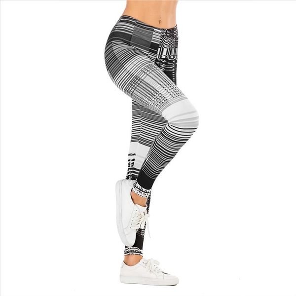 

fashion women legging grid pattern printing fitness leggins slim legins high waist leggings woman pants, Black