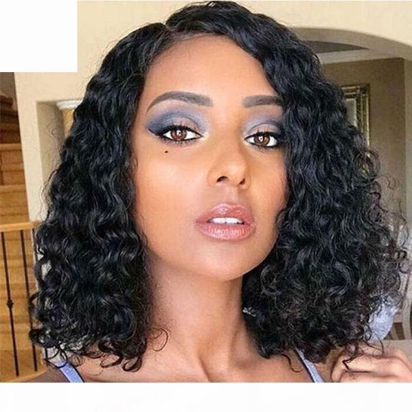 

water wave wigs lace front human hair wigs for black women short bob wigs brazilian remy hair pre plucked natural hairline, Black;brown