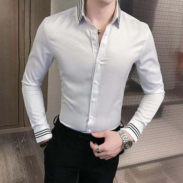 

2020 men's pure cotton business dress shirts/male slim fit lapel embroidery long sleeve shirts leisure s-xxxl1, White;black