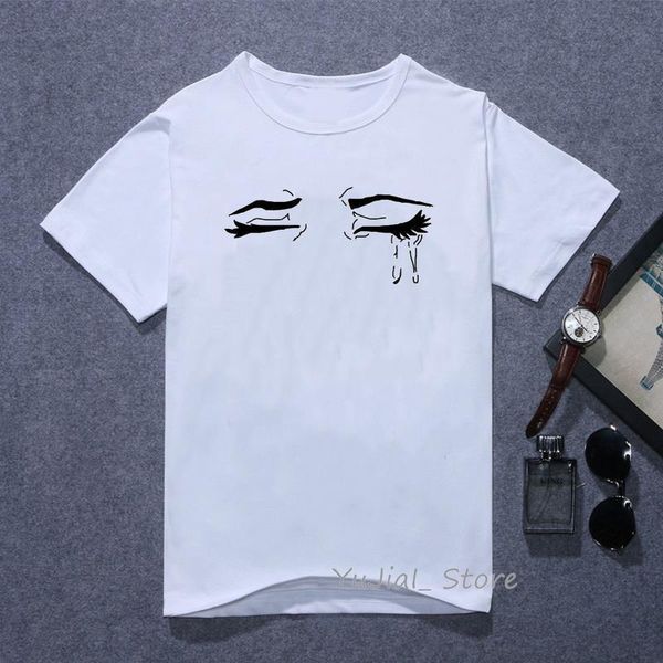 

симпатичные аниме футболка женские слезы в глазах печати футболка femme harajuku kawaii одежда vogue забавная женская футболка уличная одежд, White