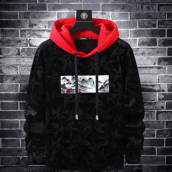 

new luxury 19 2021 men scenery painting gentleman in hoodies shirts cotton thickening fleece # n79 qw42, Black