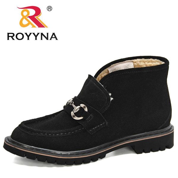 

boots royyna 2021 designers autumn winter ankle shoes women flock ladies anti-slip booties feminina snow warm plush footwear, Black
