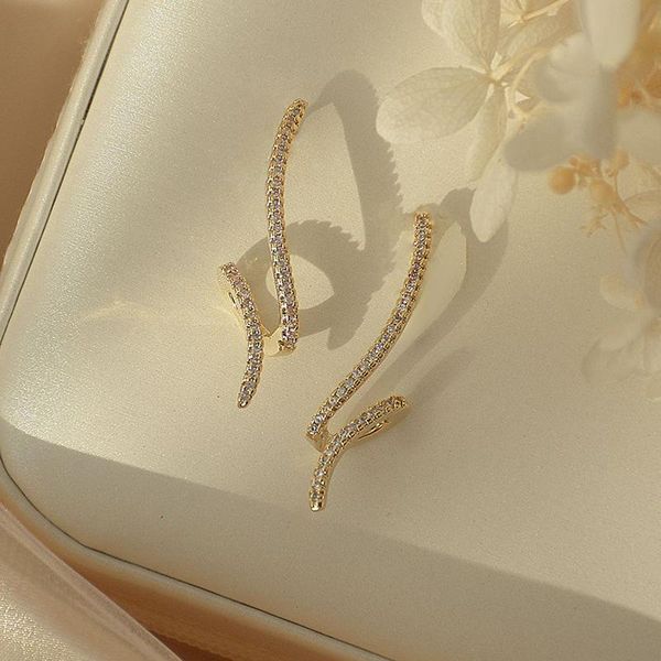 

stud 14k real gold unique twist earrings for women cubic zircon delicate jewelry, Golden;silver