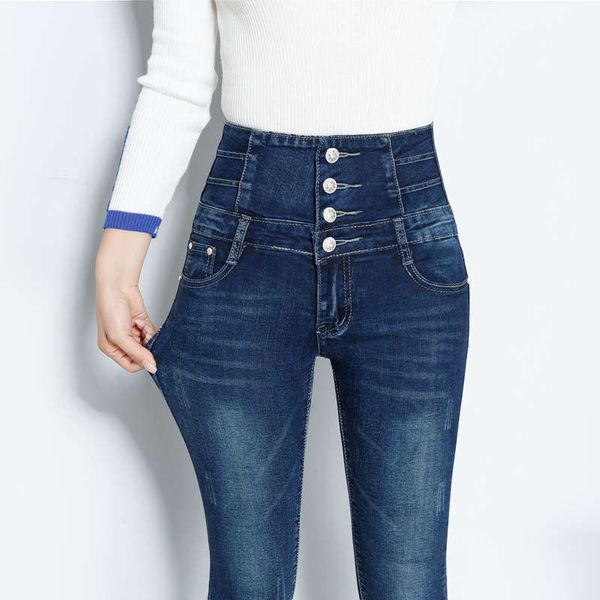 

new high waist elastic women's jeans in autumn of 2019, Blue