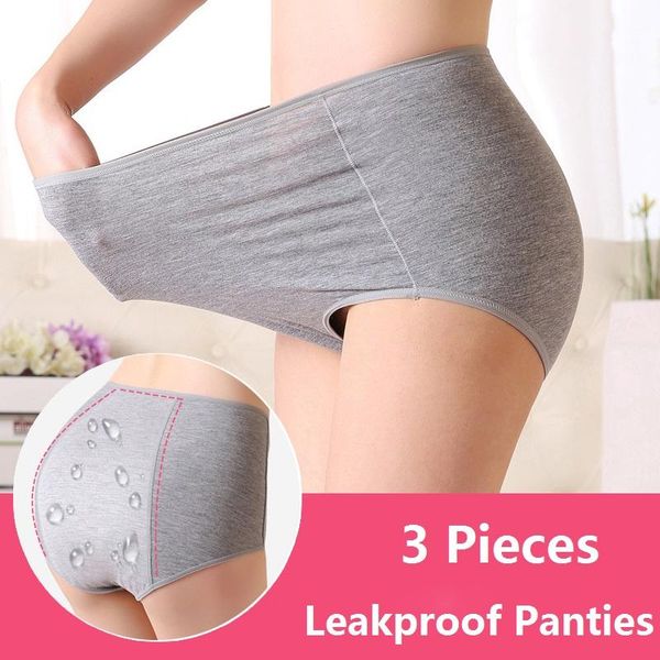 

women's panties 3pcs/pack menstrual women pants leak proof incontinence underwear period cotton briefs high waist plus size, Black;pink