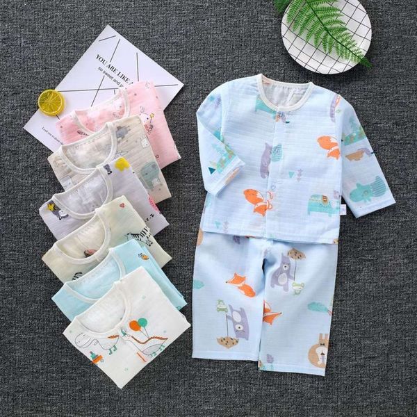 

2 piec of children's gauze air-conditioned clothing thin baby pajamas set summer cotton, Blue;red