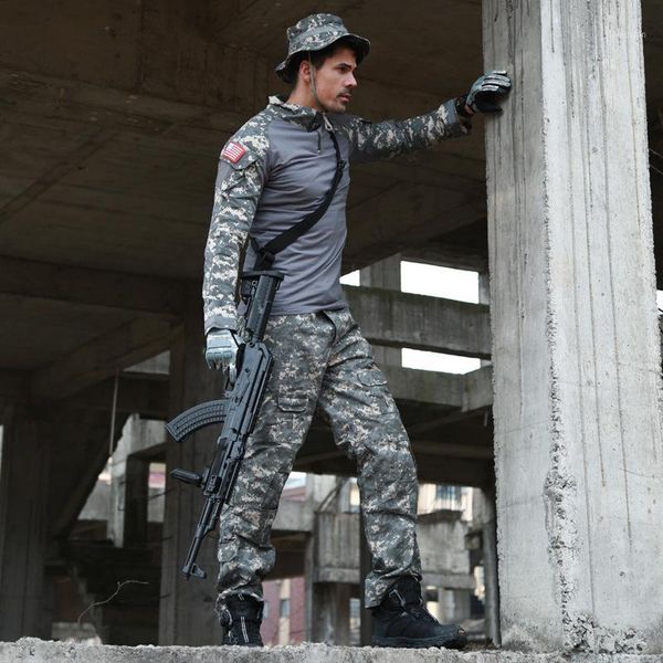 

men's tracksuits cck tactical camouflage uniform clothes suit men us army multicam hunting combat shirt + cargo pants1, Gray