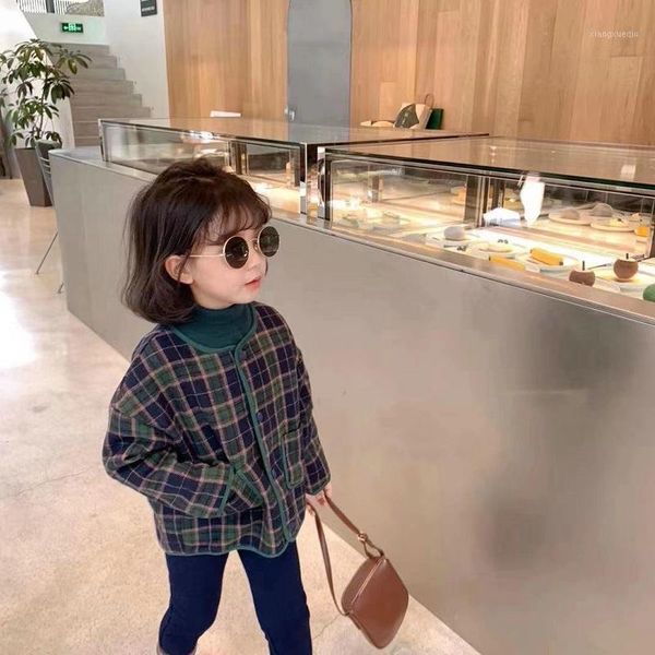 

girl's coat plaid short brushed and thick coat autumn and winter new style childrenswear s by 3-8 years old1, Blue;gray