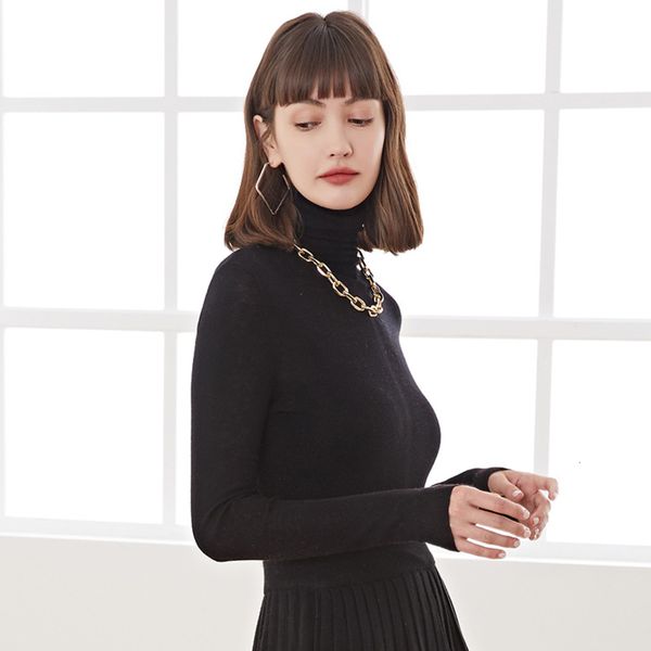 

water soluble worsted women's new 2020 high neck long sleeve thin fit autumn and winter bottomed sweater, White;black