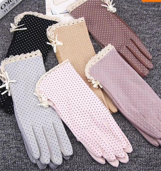 Luvas de cinco dedos Howfits Primavera Summer Driving Women Touch Screen Touch Cotton Lace UV Sun contra Non Slip Riding Glove1