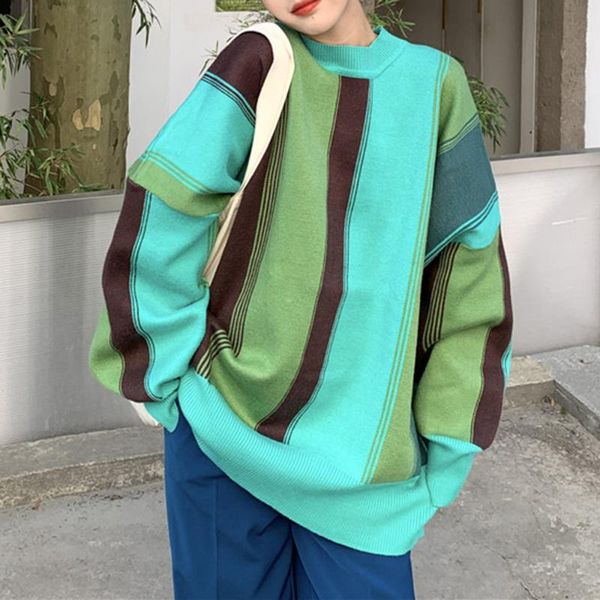 

sweater women stitching 2020 green block style knit thick fashion casual new autumn winter warm wear loose slim long pullover, White;black