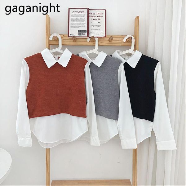 

gaganight chic women blouse solid patchwork turn-down collar blusas office lady loose shirt irregular hem 2020 korean blouses1, White