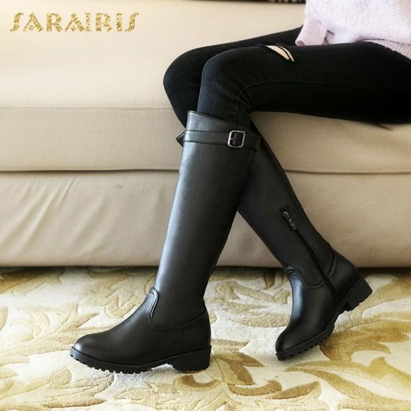 

sarairis 2021 new fashion knight boots woman shoes belt buckle platform skidproof comfy elegant concise trendy boot ladies shoe, Black
