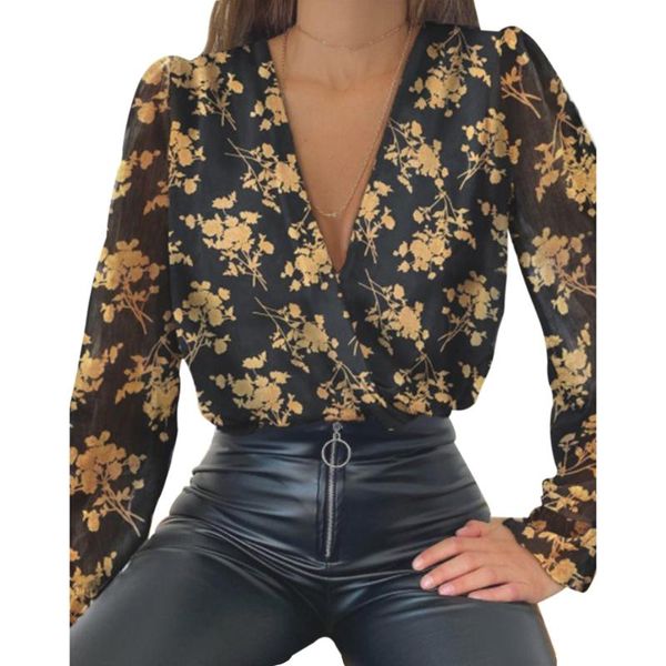 

2020women deep v neck white jacquard fashion shirt female long sleeve chic shirt polka dot solid color mesh blouses