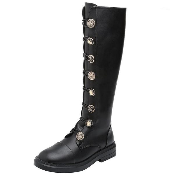 

boots women's low heel round toe mid calf side zipper outdoor riding boots1, Black