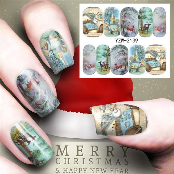 

christmas water nail stickers transfer decals sliders snowman deer halloween gel polish wraps nail decor wmtovl
