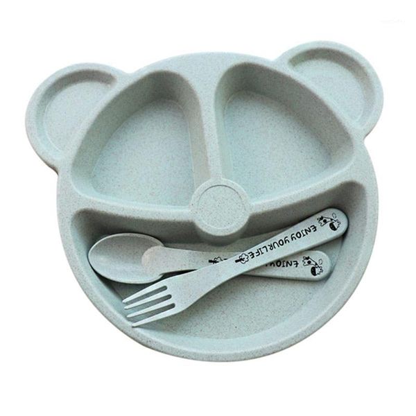 

flatware sets 3pcs/set little bear children's plate set creative tableware baby grid breakfast plates fork spoon smd661