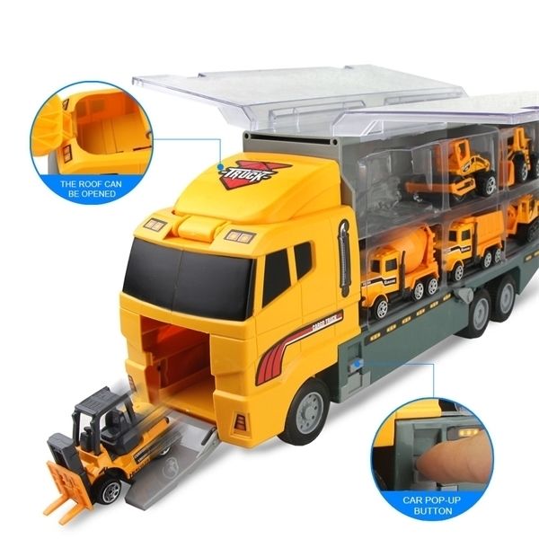 

big truck & 6pcs mini alloy diecast car model 1:64 scale toys vehicles carrier truck engineering car toys for kids boys q1217