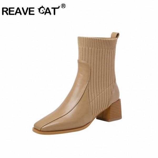 

reavecat winter mid-calf boots square toe chunky heels genuine leather slip-on solid big size 34-39 black nude daily a31151