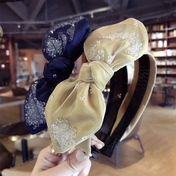 

fashion flower hair accessories big bowknot hairband hair band non-slip teeth headwear turban factory headband wholesale, Slivery;white