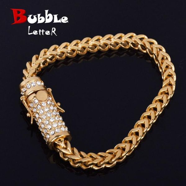 

box clasp franco link bracte bracte мужчины из нержавеющей стали ювелирные изделия горный хрусталь золотой цвет заполнены цепь хип-хоп брасл, Black