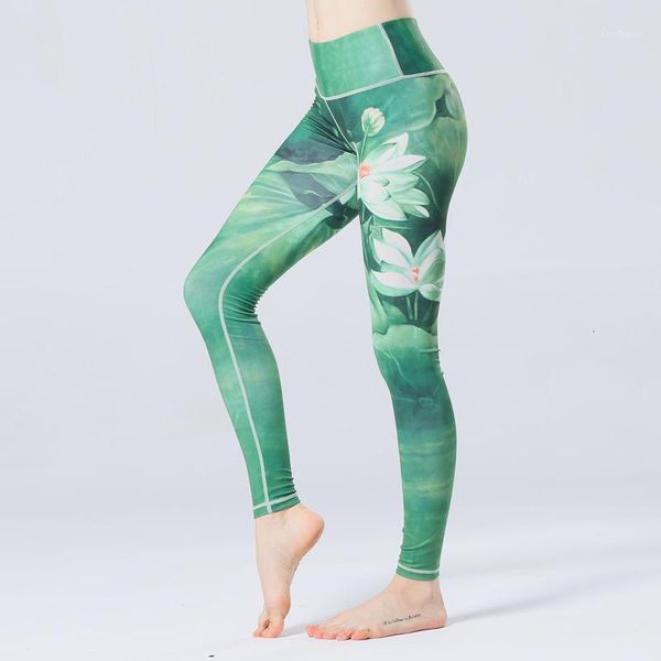 

yoga outfits women high waist legging sports tight fitness pants slim running leggings sport trousers lady flower printed pants1, White;red